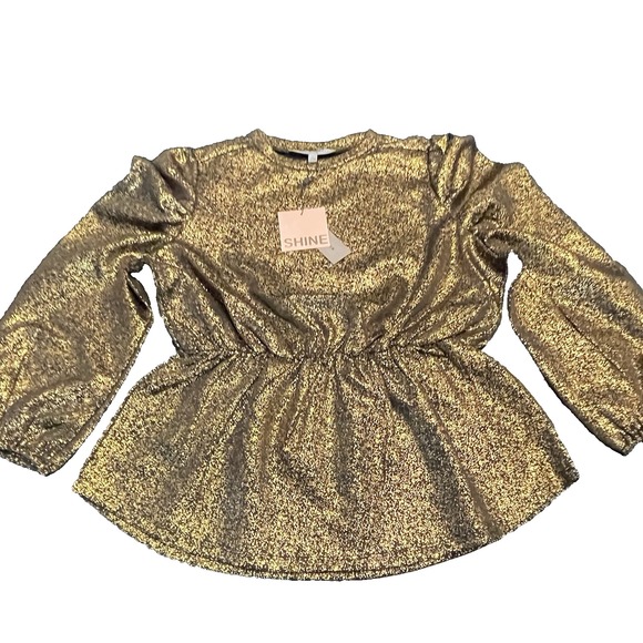 Alex and Parker Tops - Alex‎ & Parker Women's L Gold Shimmer Holiday Balloon Plated Sleeves Blouse Top